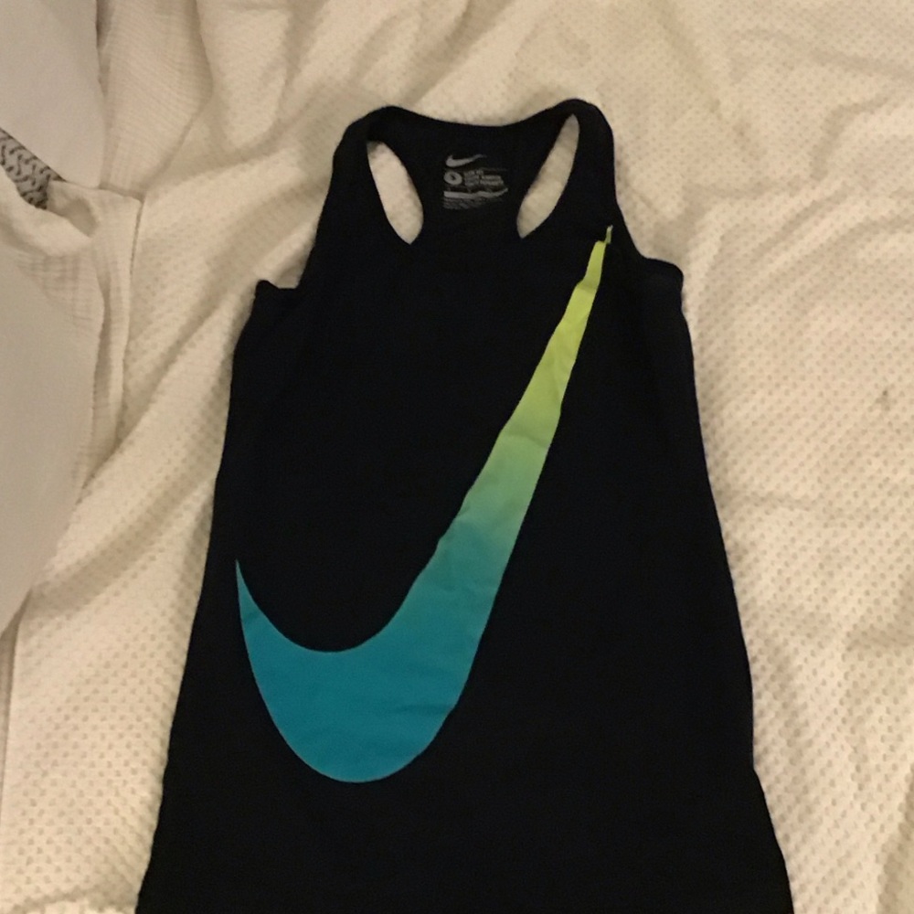 Nike Black Tank Top with Blue and Yellow Swoosh